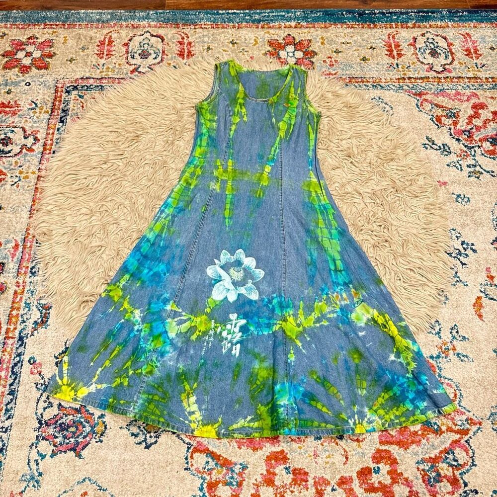 Vintage Roxy quicksilver denim tie dye dress size 7